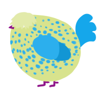 A lemon and sky chicken with a speckle pattern