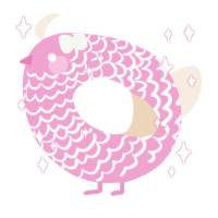 A pink and cream chicken with a lace pattern