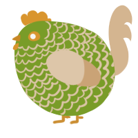 A chartreuse and beige chicken with a lace pattern