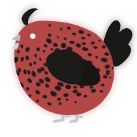 A red and sable chicken with a speckle pattern