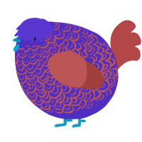 A indigo and red chicken with a double-lace pattern