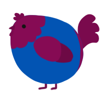 A ultramarine and wine chicken with a head pattern