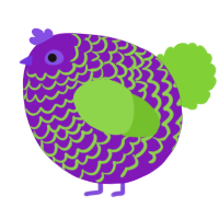 A violet and grass chicken with a lace pattern