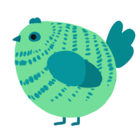 A spring and teal chicken with a bar pattern
