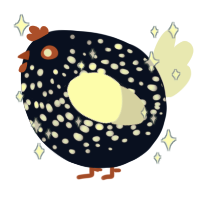 A tumblr and white chicken with a speckle pattern