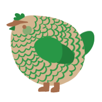 A beige and viridian chicken with a lace pattern