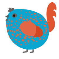 A cerulean and vermilion chicken with a speckle pattern