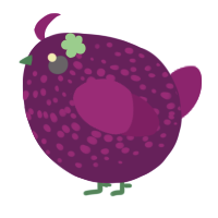 A violet and amethyst chicken with a speckle pattern