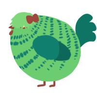 A spring and teal chicken with a bar pattern