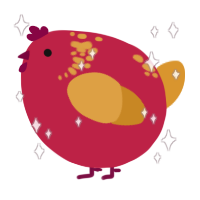 A crimson and orange chicken with a neck-speckle pattern