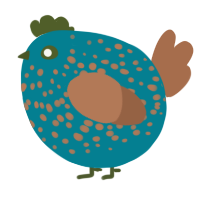 A sea and brown chicken with a speckle pattern