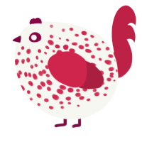 A white and crimson chicken with a speckle pattern