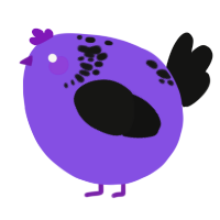 A blurple and black chicken with a neck-speckle pattern