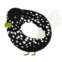 A black and white chicken with a speckle pattern