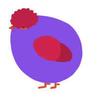 A blurple and crimson chicken