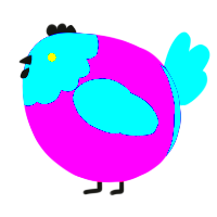 A fuchsia and cerulean chicken with a head pattern