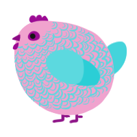 A pink and aqua chicken with a double-lace pattern