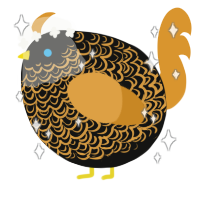 A black and orange chicken with a double-lace pattern