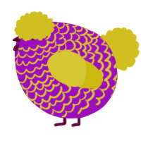 A amethyst and yellow chicken with a lace pattern