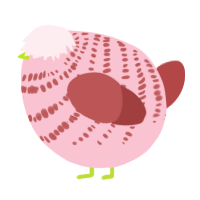 A rose and red chicken with a bar pattern