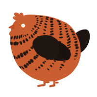 A vermilion and sable chicken with a bar pattern