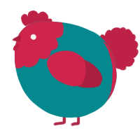 A teal and crimson chicken with a head pattern