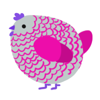 A silver and fuchsia chicken with a lace pattern