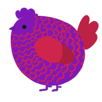 A violet and crimson chicken with a lace pattern