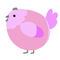 A pink and lavender chicken with a head pattern
