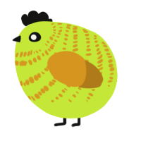 A lime and ochre chicken with a bar pattern