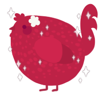 A crimson chicken with a speckle pattern