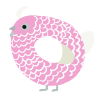 A pink and white chicken with a lace pattern