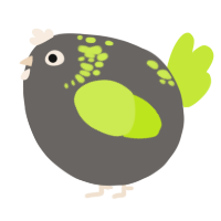 A grey and lime chicken with a neck-speckle pattern