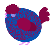 A ultramarine and maroon chicken with a double-lace pattern