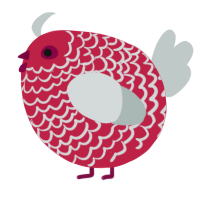 A crimson and silver chicken with a lace pattern