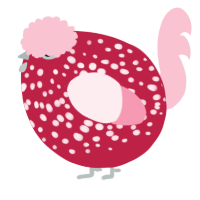 A crimson and rose chicken with a speckle pattern