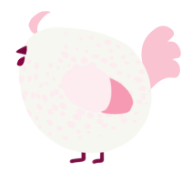 A white and rose chicken with a speckle pattern