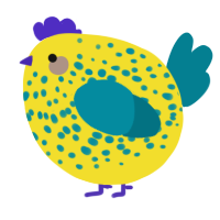 A yellow and sea chicken with a speckle pattern