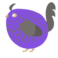 A blurple and grey chicken with a speckle pattern