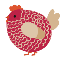 A crimson and beige chicken with a lace pattern