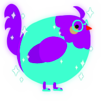 A mint and violet chicken with a head pattern