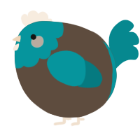 A bark and teal chicken with a head pattern