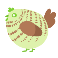 A apple and brown chicken with a bar pattern