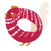 A crimson and cream chicken with a bar pattern