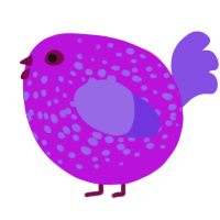 A amethyst and blurple chicken with a speckle pattern