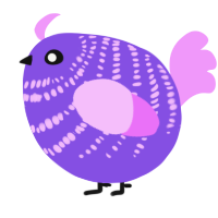 A blurple and lavender chicken with a bar pattern