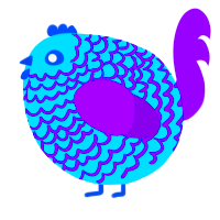 A cerulean and violet chicken with a lace pattern