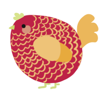 A crimson and honey chicken with a lace pattern