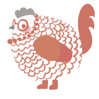 A rose and vermilion chicken with a lace pattern
