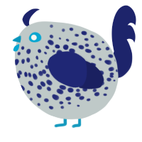A silver and navy chicken with a speckle pattern